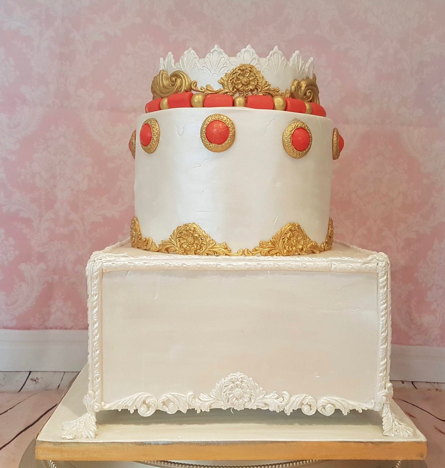 Two-tier traditional fondant wedding cake
