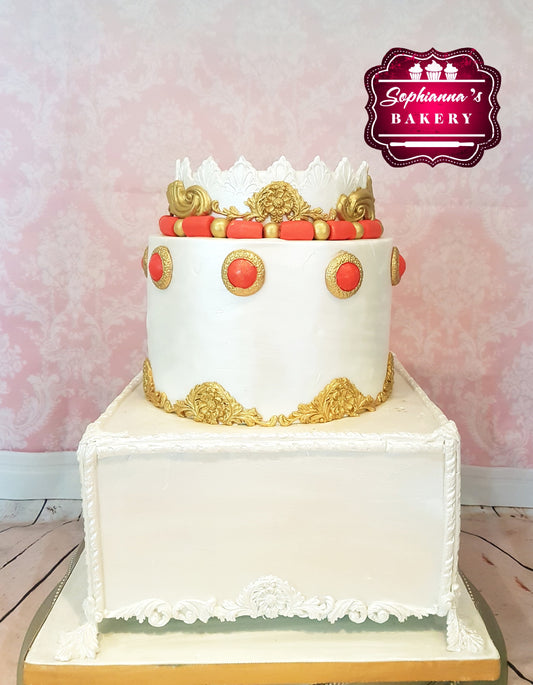 Two-tier traditional fondant wedding cake
