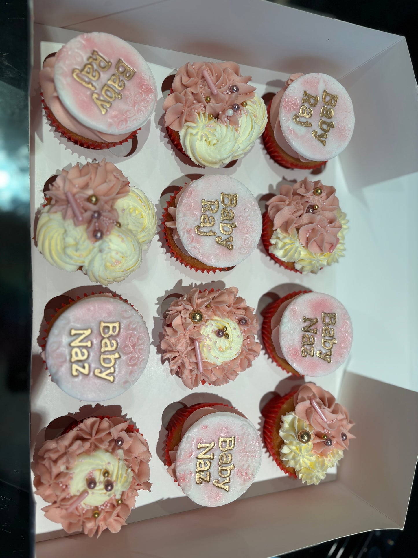 Pink baby shower personalised cupcakes
