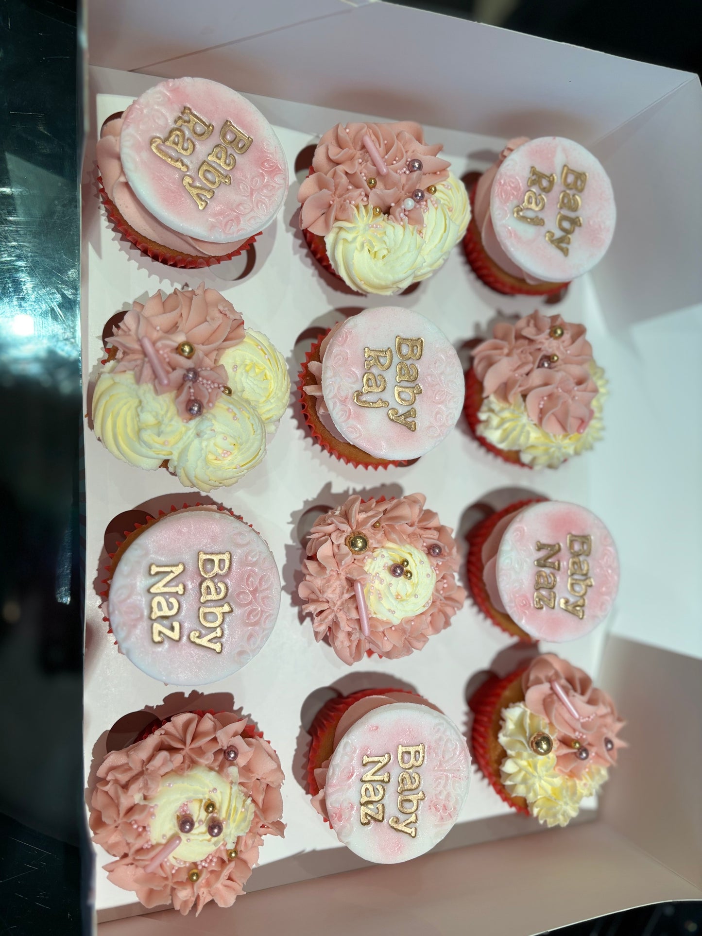 Pink baby shower personalised cupcakes