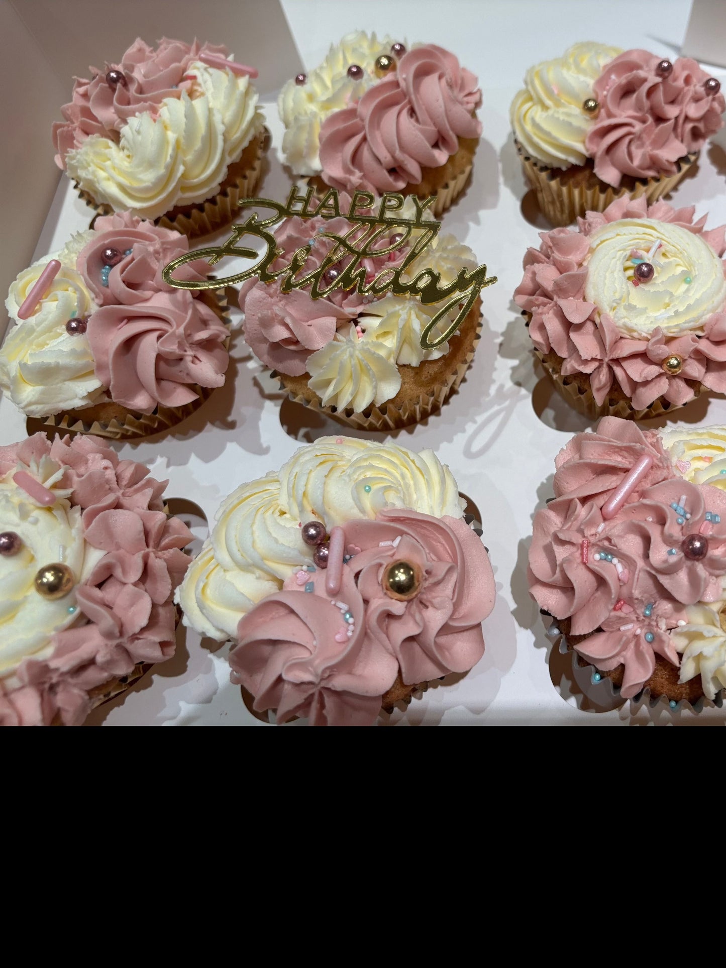 Two-tone buttercream cupcakes with acrylic topper - box of 12